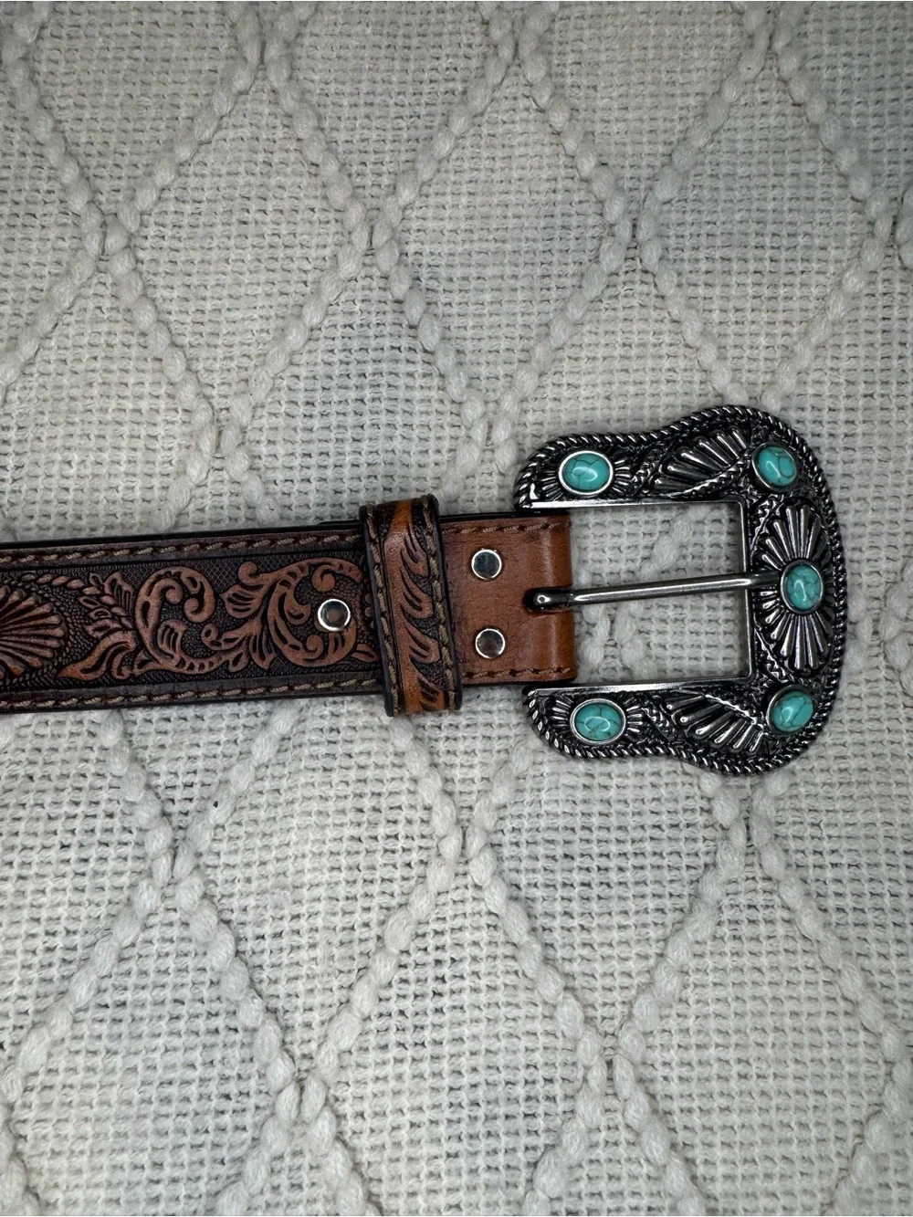 Nocona N3412002 Western Belt L 38 Brown Tooled Leather Turquoise